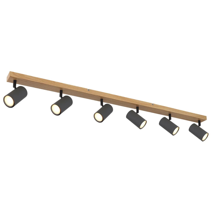 Modern Black and Wood Ceiling Spotlight Bar