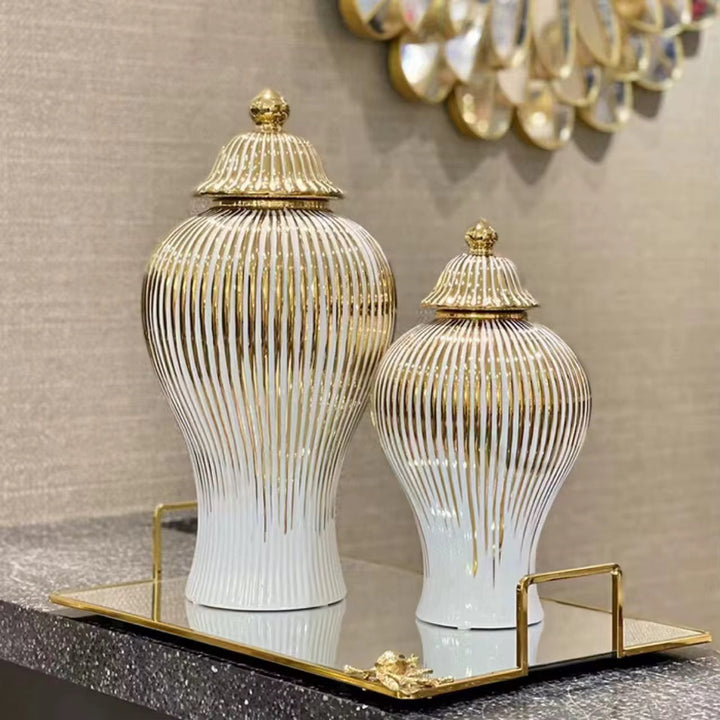 Luxury Gold & White Ginger Jar Set of 2