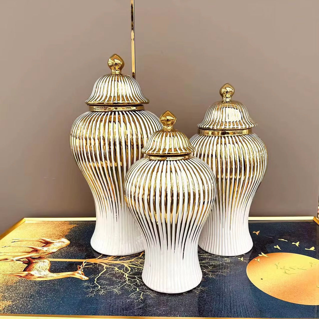 Luxury Gold & White Ginger Jar Set of 2