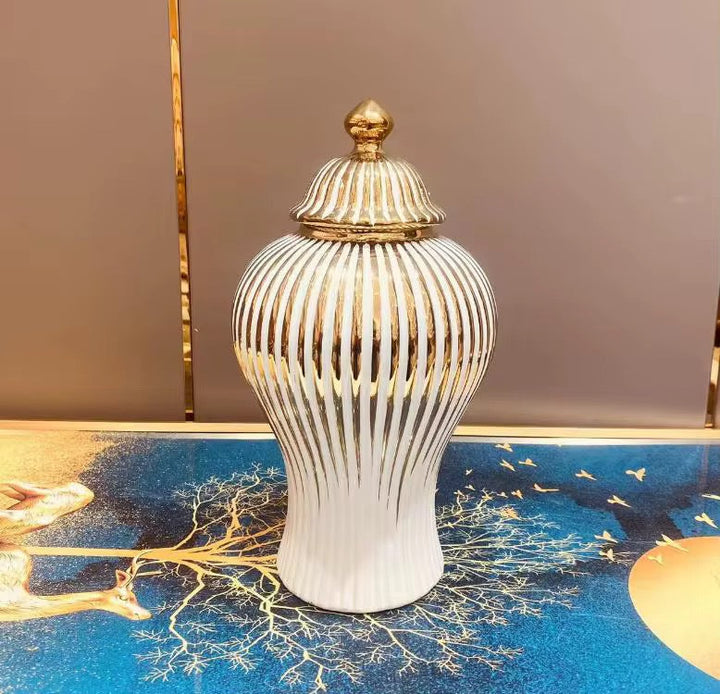 Luxury Gold & White Ginger Jar Set of 2