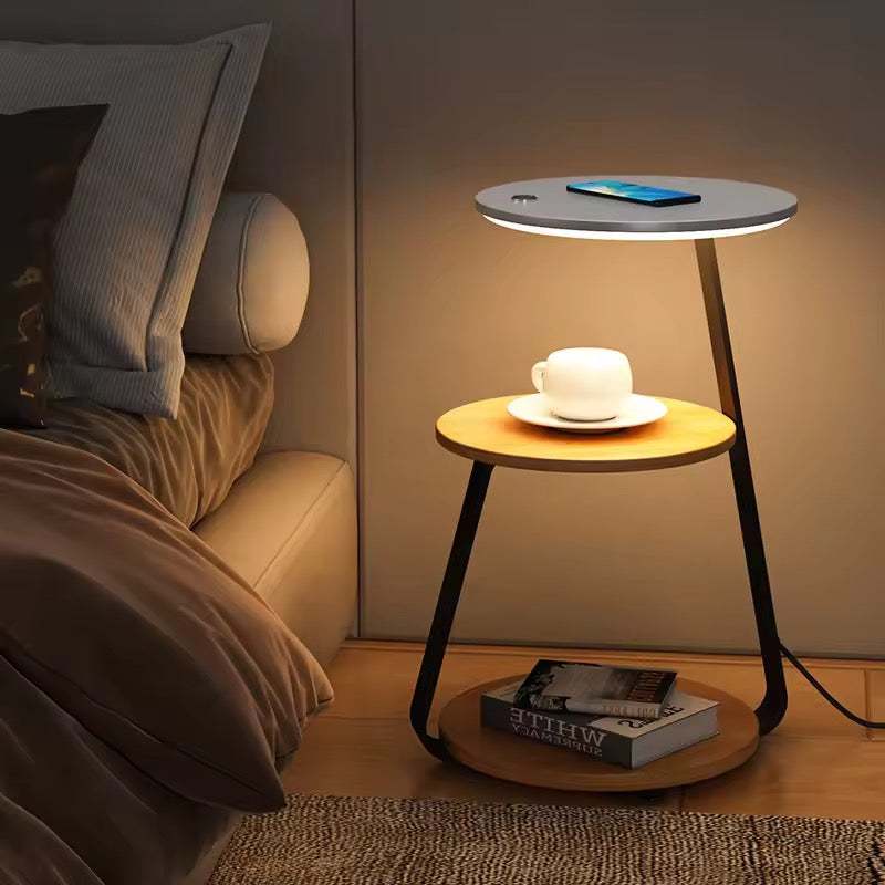 Modern smart side table with integrated warm glowing lamp