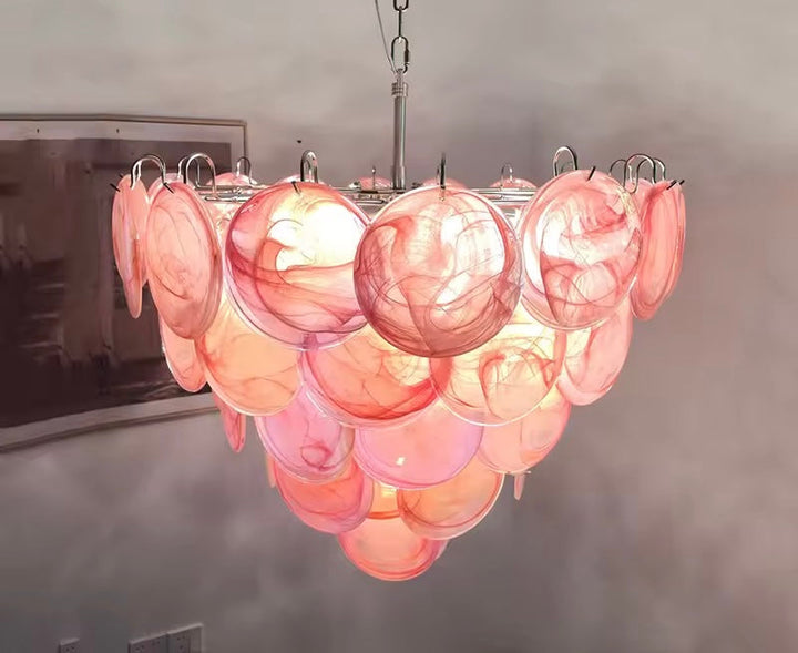 Pink Glass Disc Chandelier