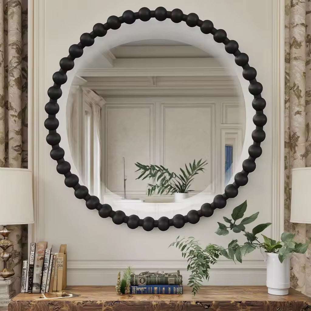 Round Beaded Frame Wall Mirror