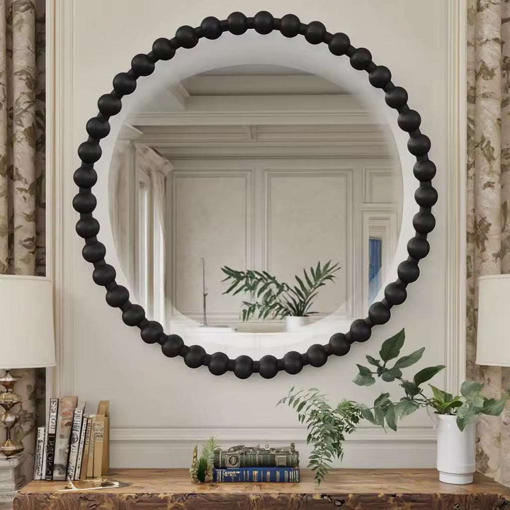 Round Beaded Frame Wall Mirror
