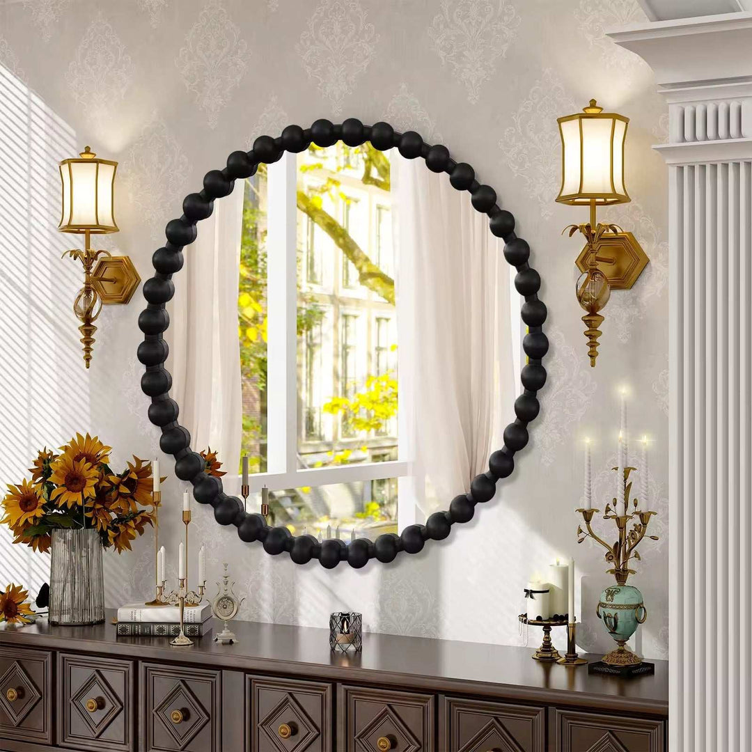 Round Beaded Frame Wall Mirror