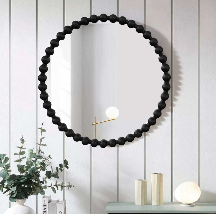 Round beaded frame wall mirror with bold design for entryways and accent walls