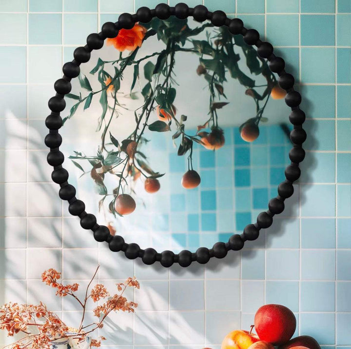 Round Beaded Frame Wall Mirror