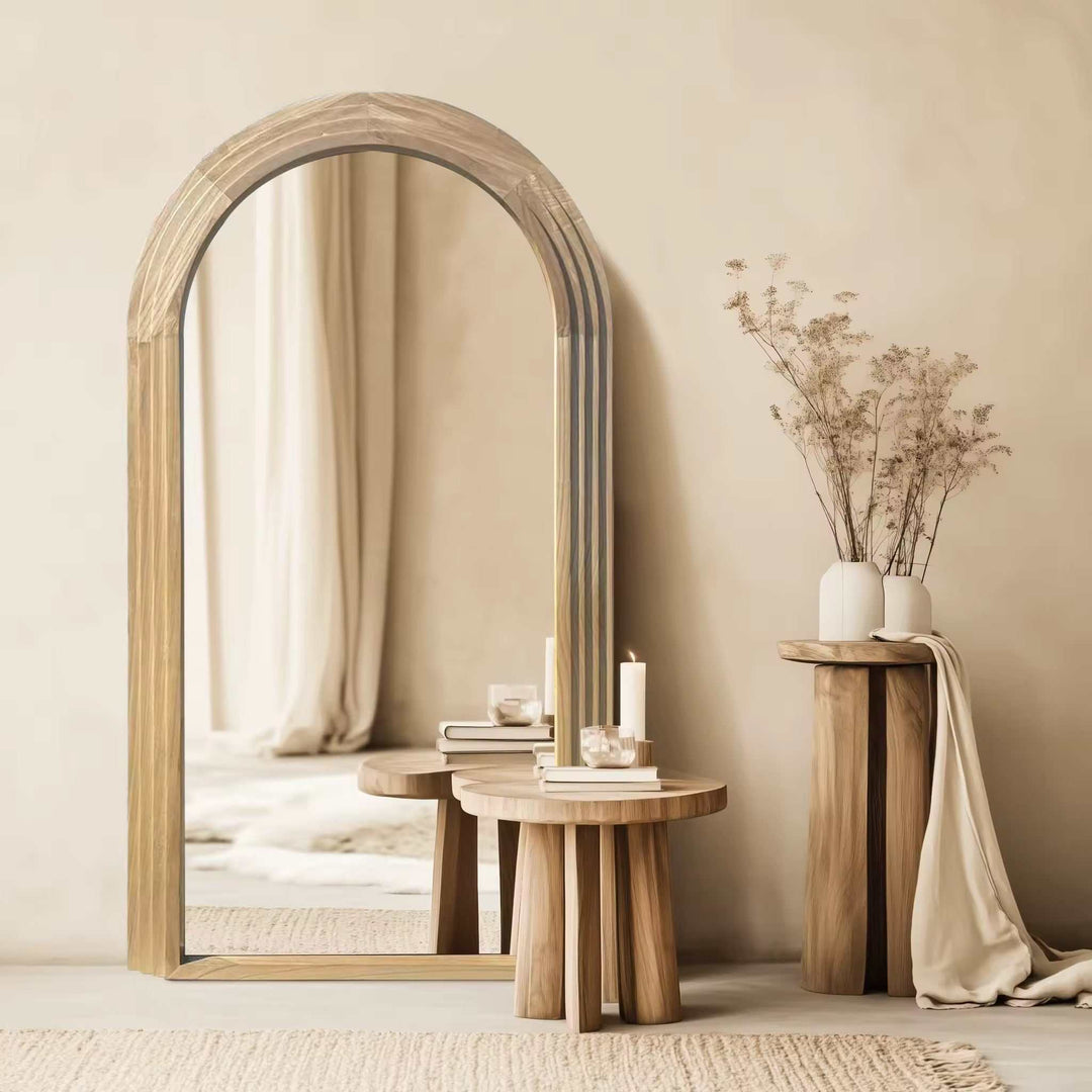 Arbor - Arched Natural Wood Floor Mirror