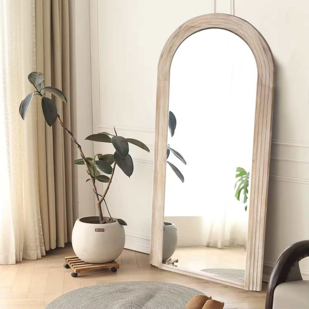 Arbor - Arched Natural Wood Floor Mirror