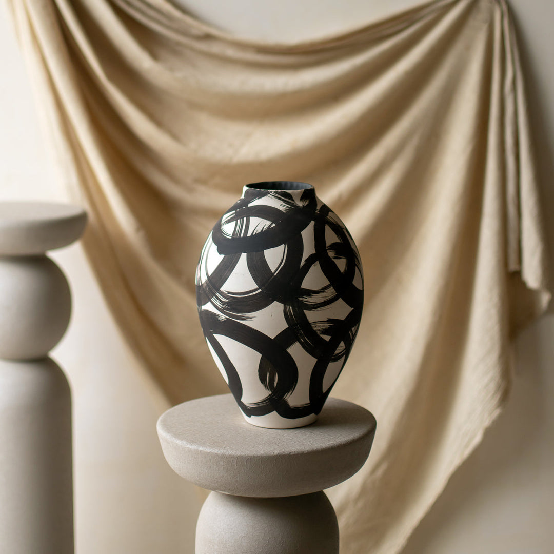 Abstract Black Brushstroke Ceramic Vase