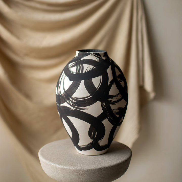 Abstract Black Brushstroke Ceramic Vase