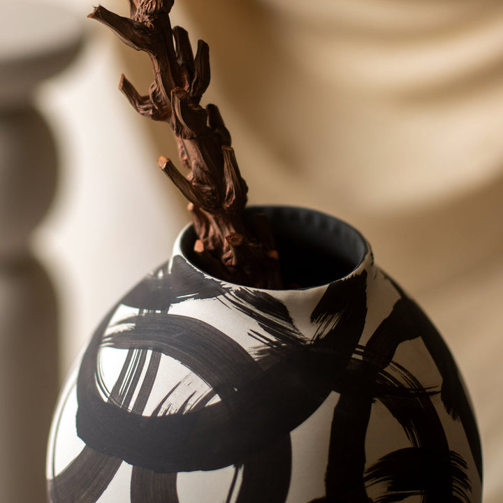 Abstract Black Brushstroke Ceramic Vase