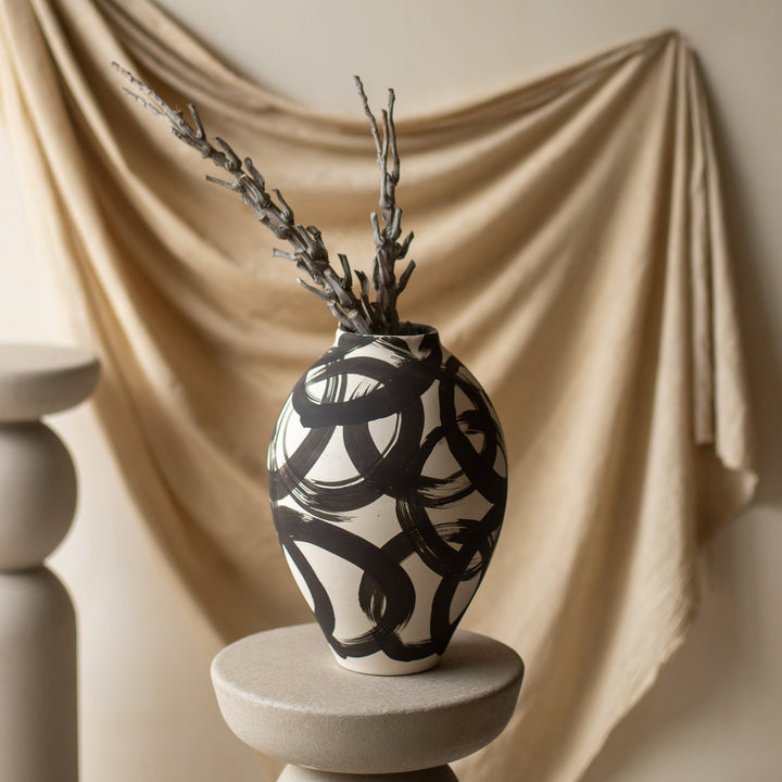Abstract Black Brushstroke Ceramic Vase