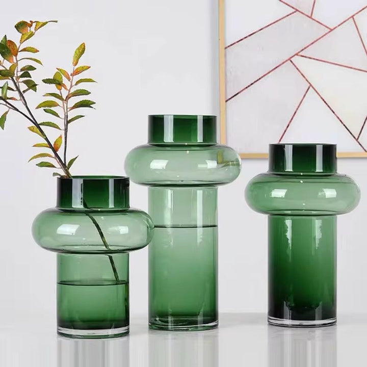 Modern Emerald Green Glass Vase Set of 3