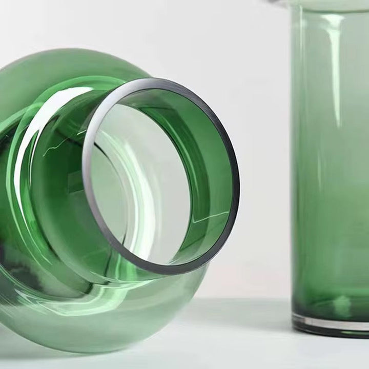 Modern Emerald Green Glass Vase Set of 3