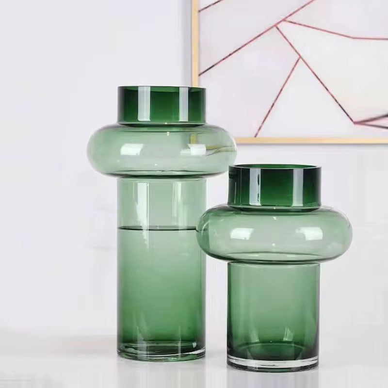 Modern Emerald Green Glass Vase Set of 3