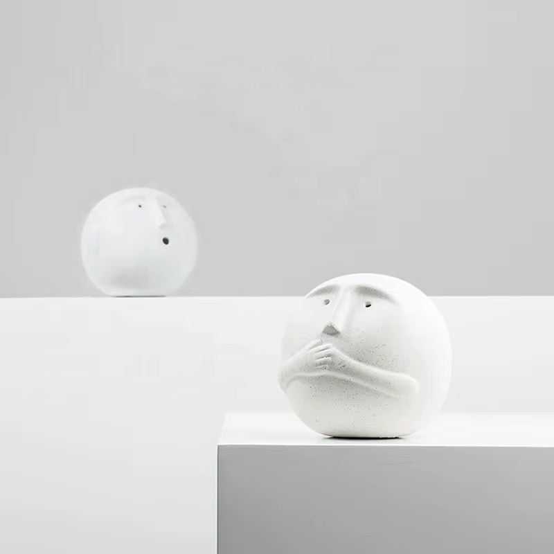 Minimalist White Face Sphere Sculptures set of 3