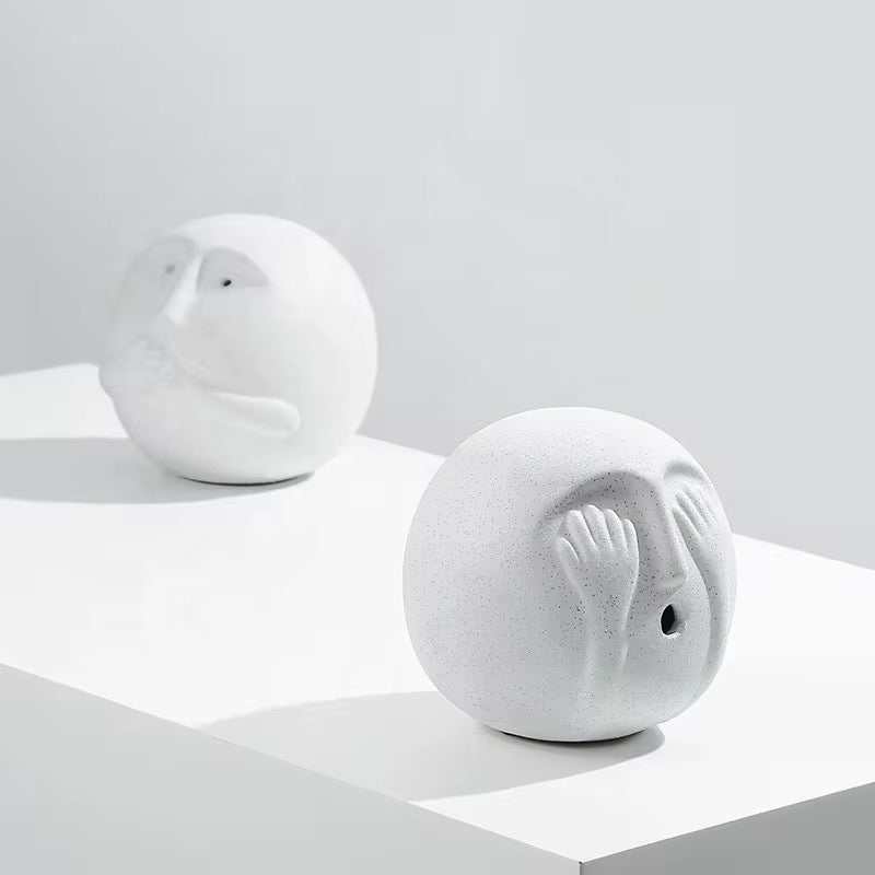 Minimalist White Face Sphere Sculptures set of 3