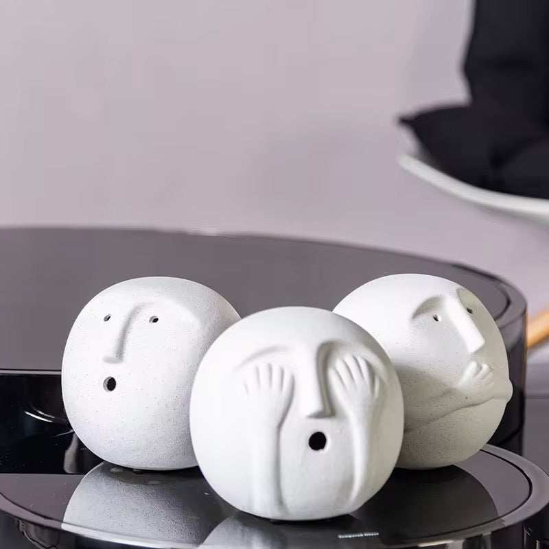 Minimalist White Face Sphere Sculptures set of 3