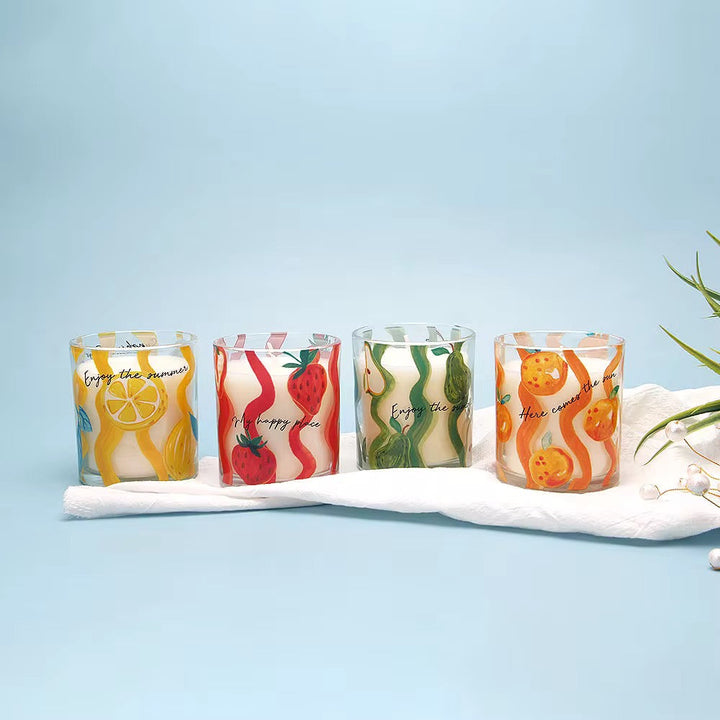 Fruit Print Glass Candle Set of 4