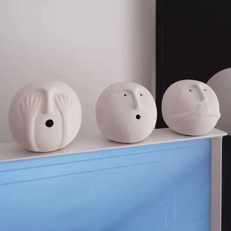 Minimalist White Face Sphere Sculptures set of 3