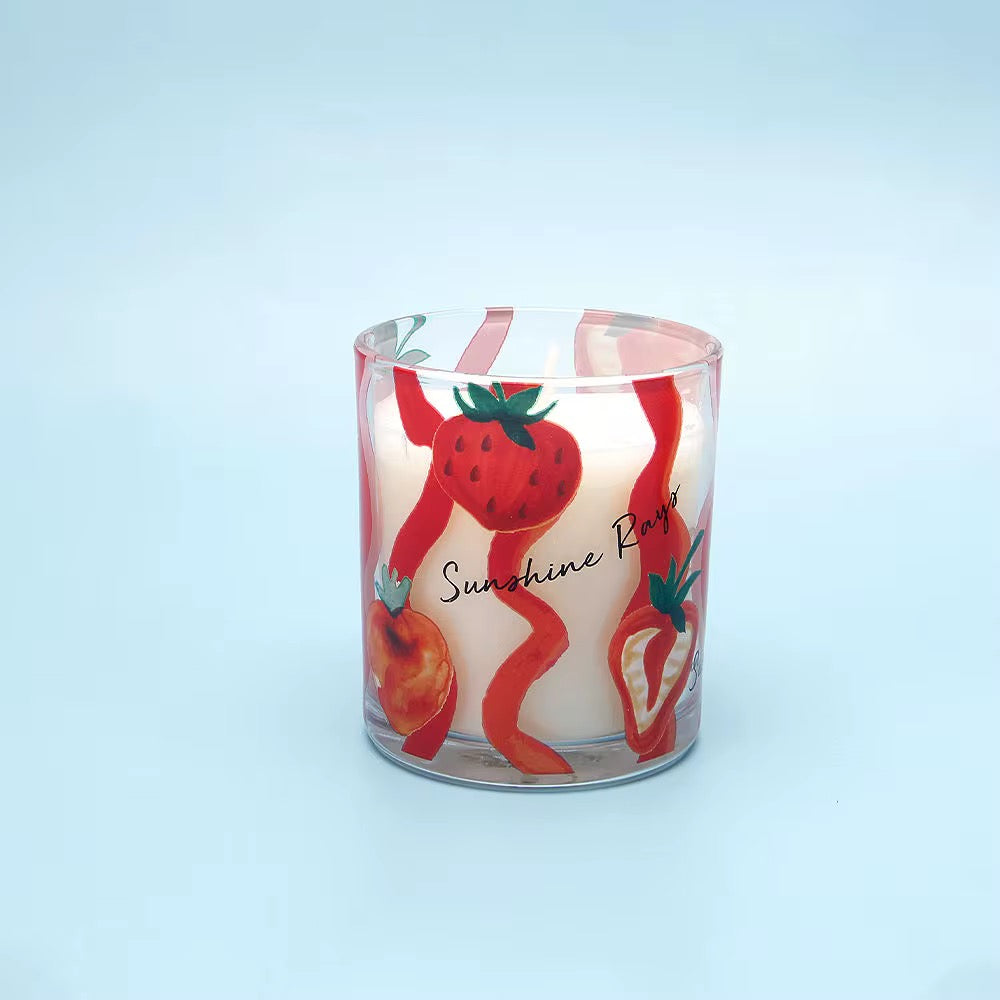 Fruit Print Glass Candle Set of 4