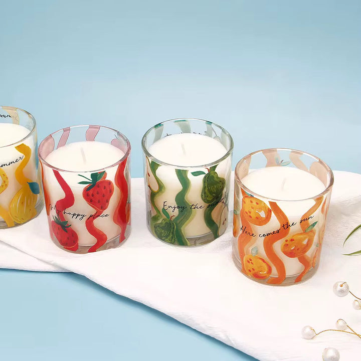 Fruit Print Glass Candle Set of 4