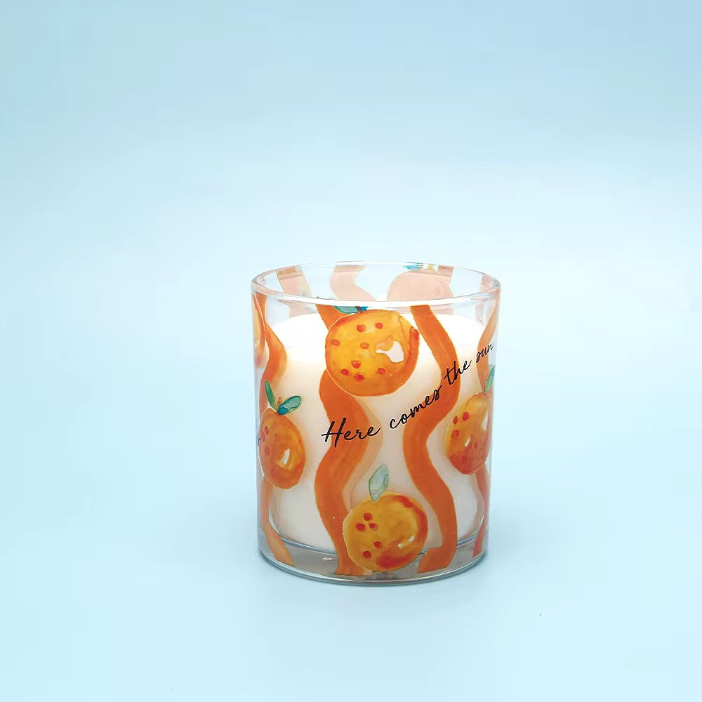 Fruit Print Glass Candle Set of 4