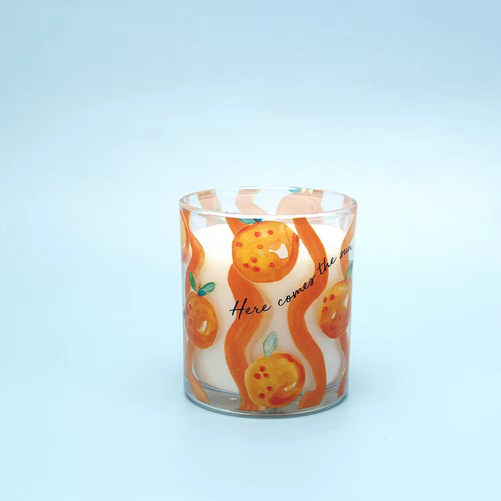 Fruit Print Glass Candle Set of 4
