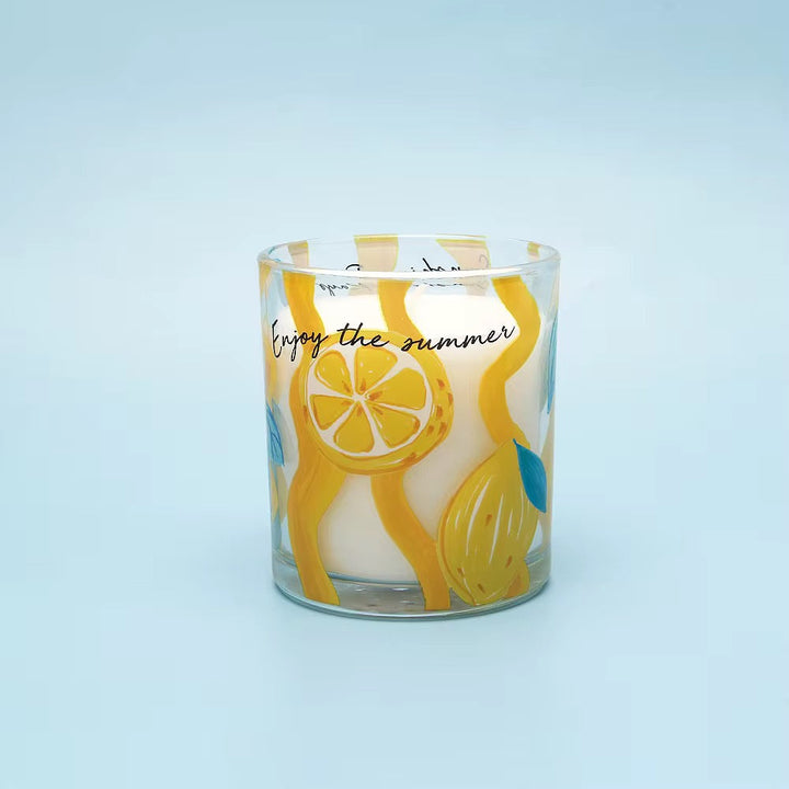 Fruit Print Glass Candle Set of 4