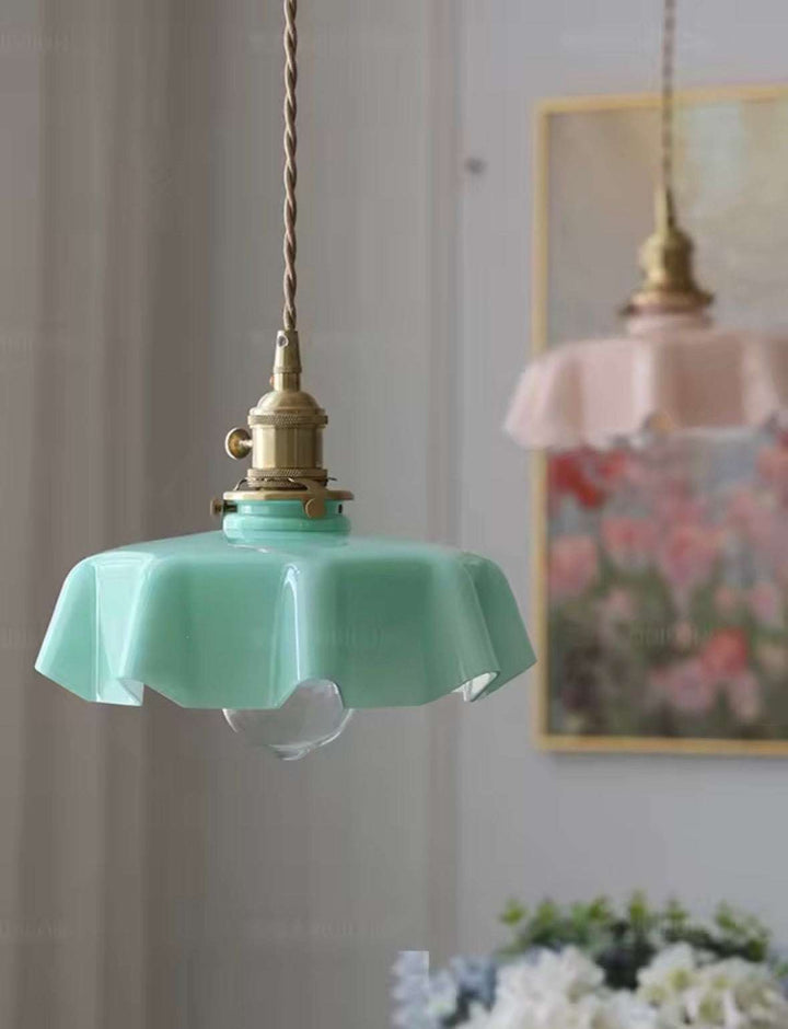 Vintage Glass Pendant in Mint Pink & White color