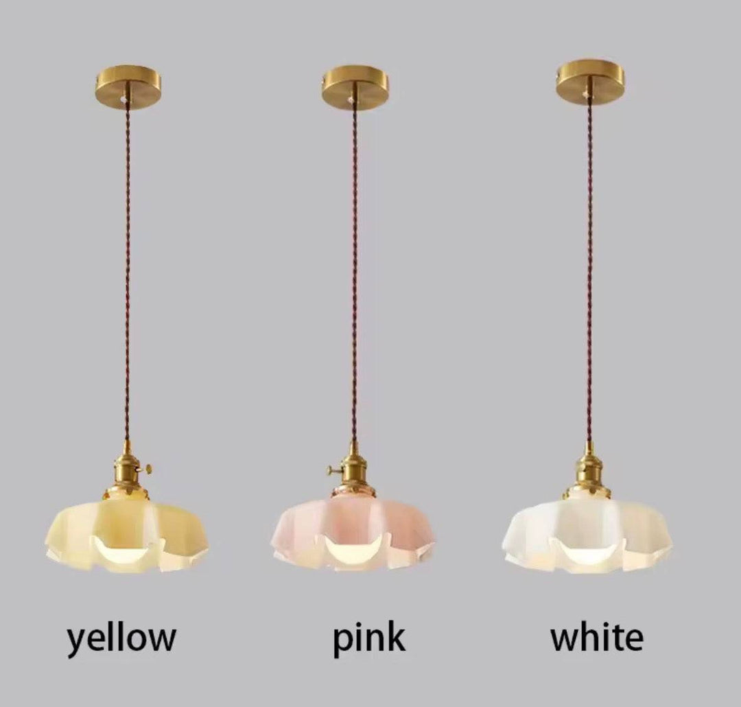 Vintage Glass Pendant in Mint Pink & White color