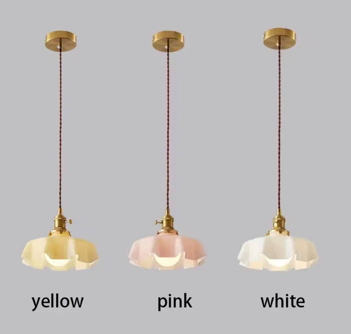 Vintage Glass Pendant in Mint Pink & White color