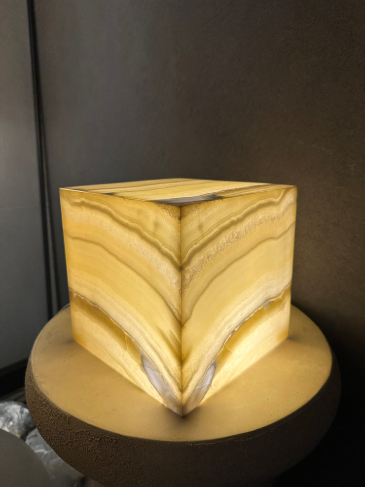 Alabaster Marble Cube Table Lamps
