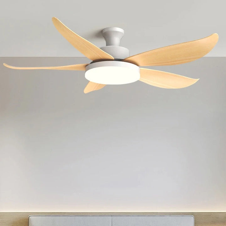 Contemporary Ceiling Fan with Wooden Blades and White Finish