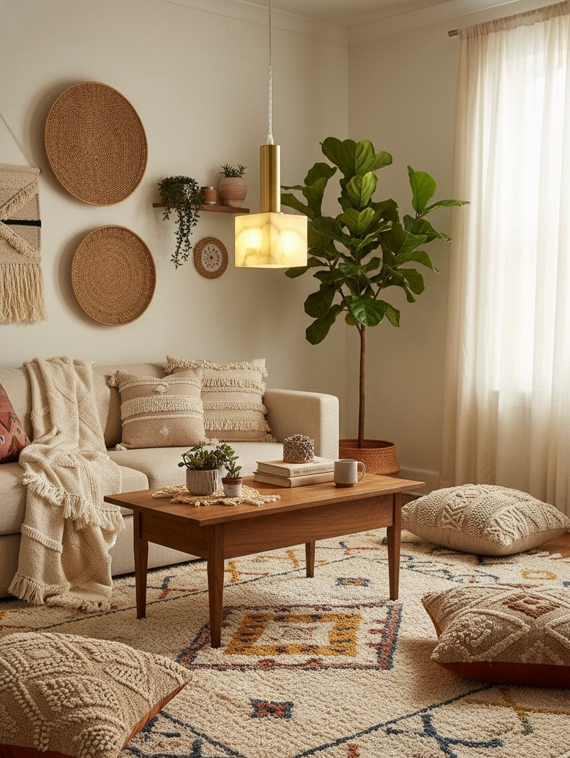 Alabaster Cube Pendant Light