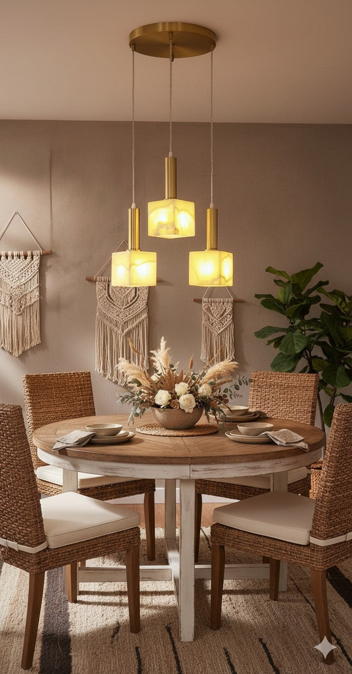 Alabaster Cube Pendant Light