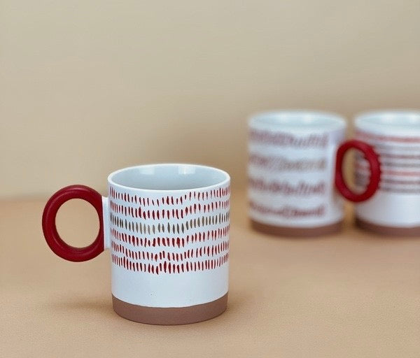 Red Pattern Tall Mug Set of 4