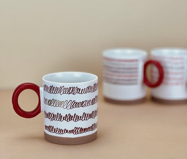 Red Pattern Tall Mug Set of 4