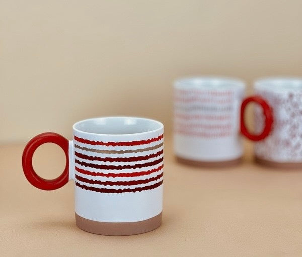 Red Pattern Tall Mug Set of 4