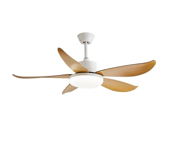 Contemporary Ceiling Fan with Wooden Blades and White Finish