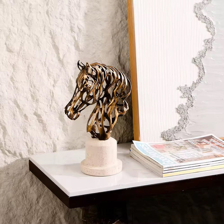 Abstract Bronze Horse Head Sculpture