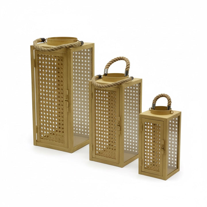 Gold Woven-Panel Lantern(set of 3 )
