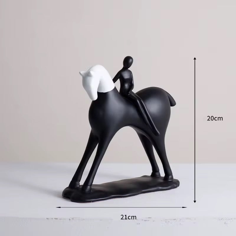 Black & White Minimalist Horse Rider Sculptures