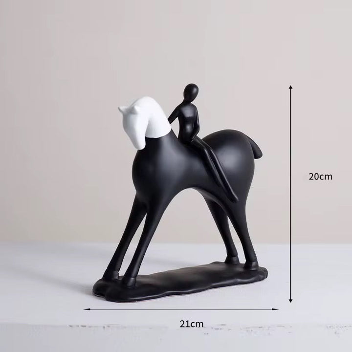 Black & White Minimalist Horse Rider Sculptures