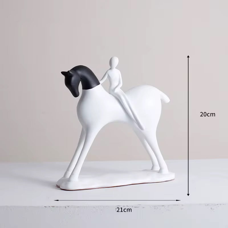 Black & White Minimalist Horse Rider Sculptures