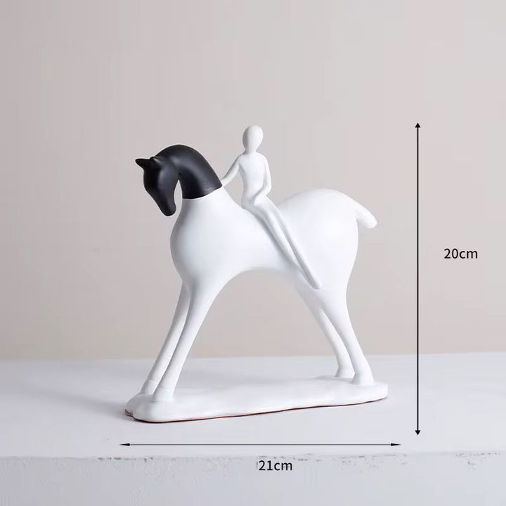 Black & White Minimalist Horse Rider Sculptures