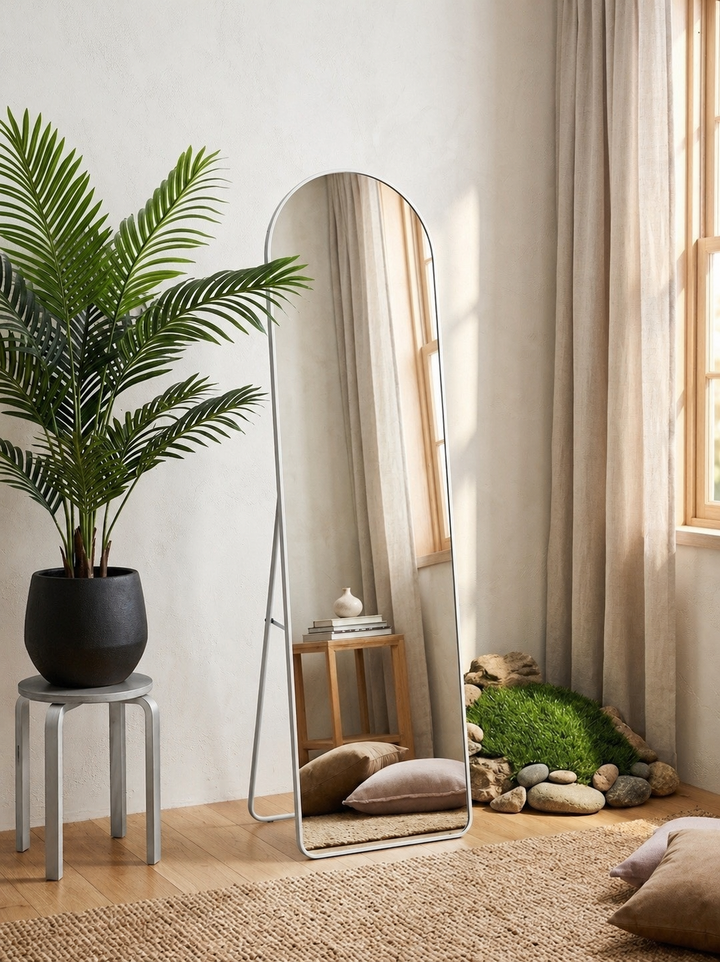 Minimal Black Frame Full-Length Floor Mirror