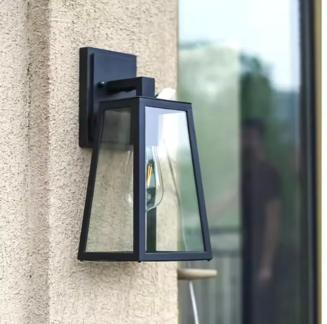 Vintage Black Wall Lantern Sconce with Glass Panels