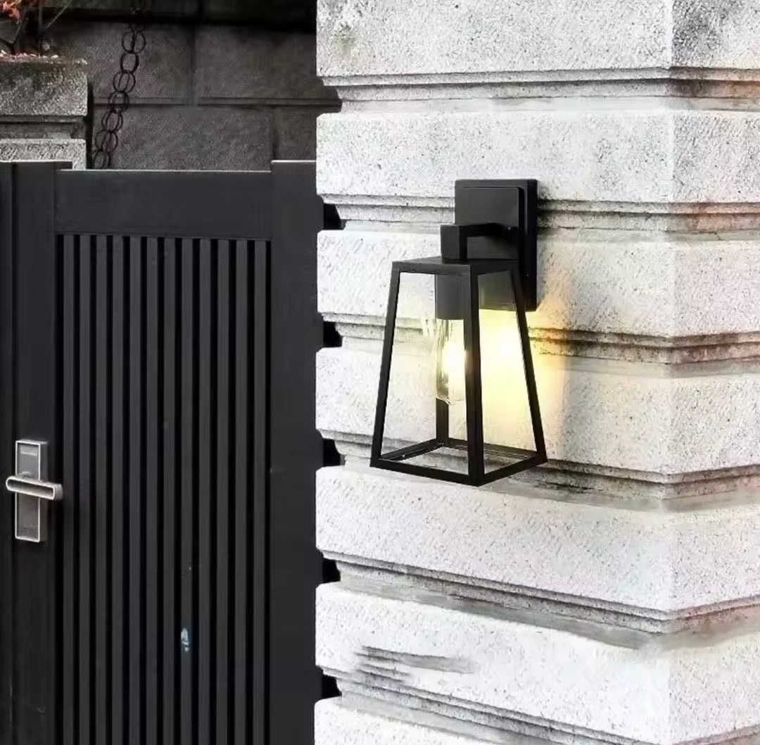 Vintage Black Wall Lantern Sconce with Glass Panels